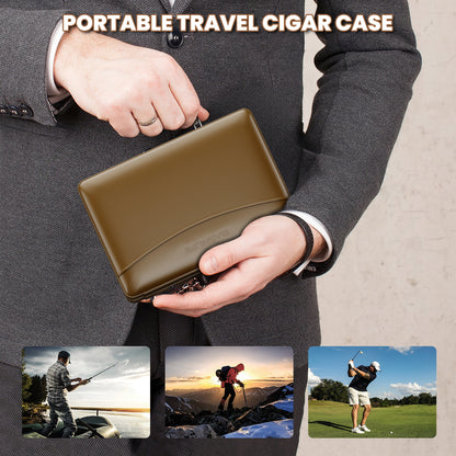 BASNLIFE Cigar Humidor Cases, Leather Travel Cigar Box with 5 In-1 Cigar Lighter (Brown)