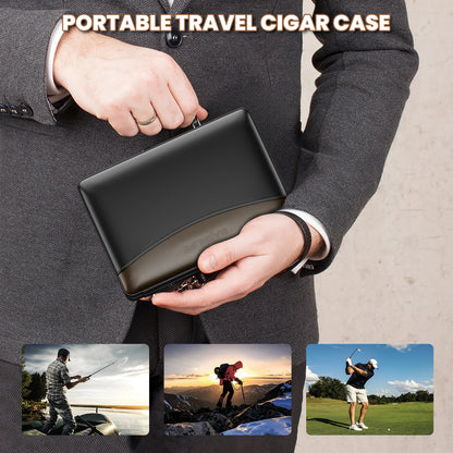 BASNLIFE Cigar Humidor Cases, Leather Travel Cigar Box with 5 In-1 Cigar Lighter (Black)